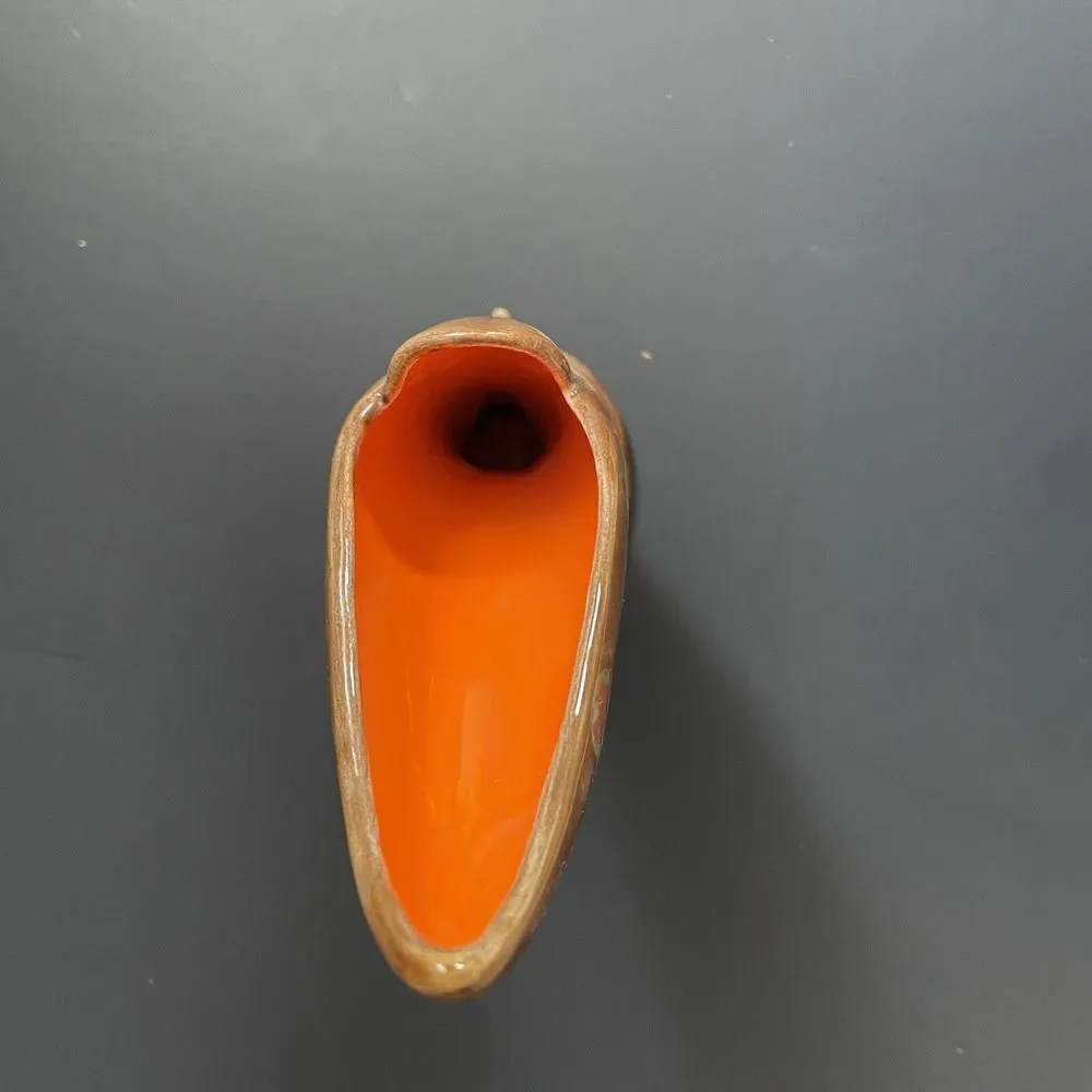 Vintage Bird Of Paradise MCM Pottery‎ Vase Orange Drip Signed Connie Nelson 1974